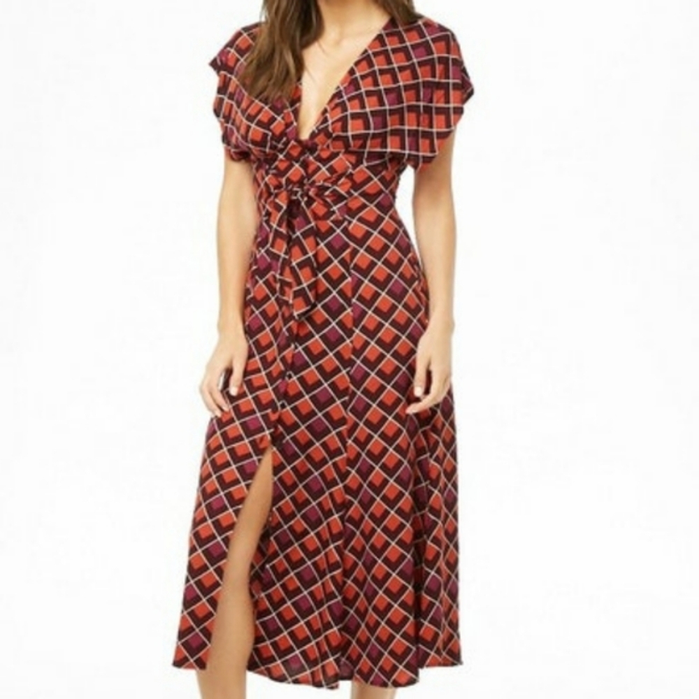 Forever 21 rust geometric print midi dress - Picture 3 of 10